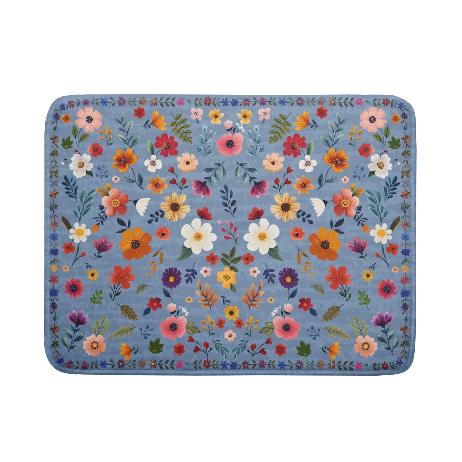 Giwawa tapete secado para platos con flor azul grande, absorbente y protector de encimeras.