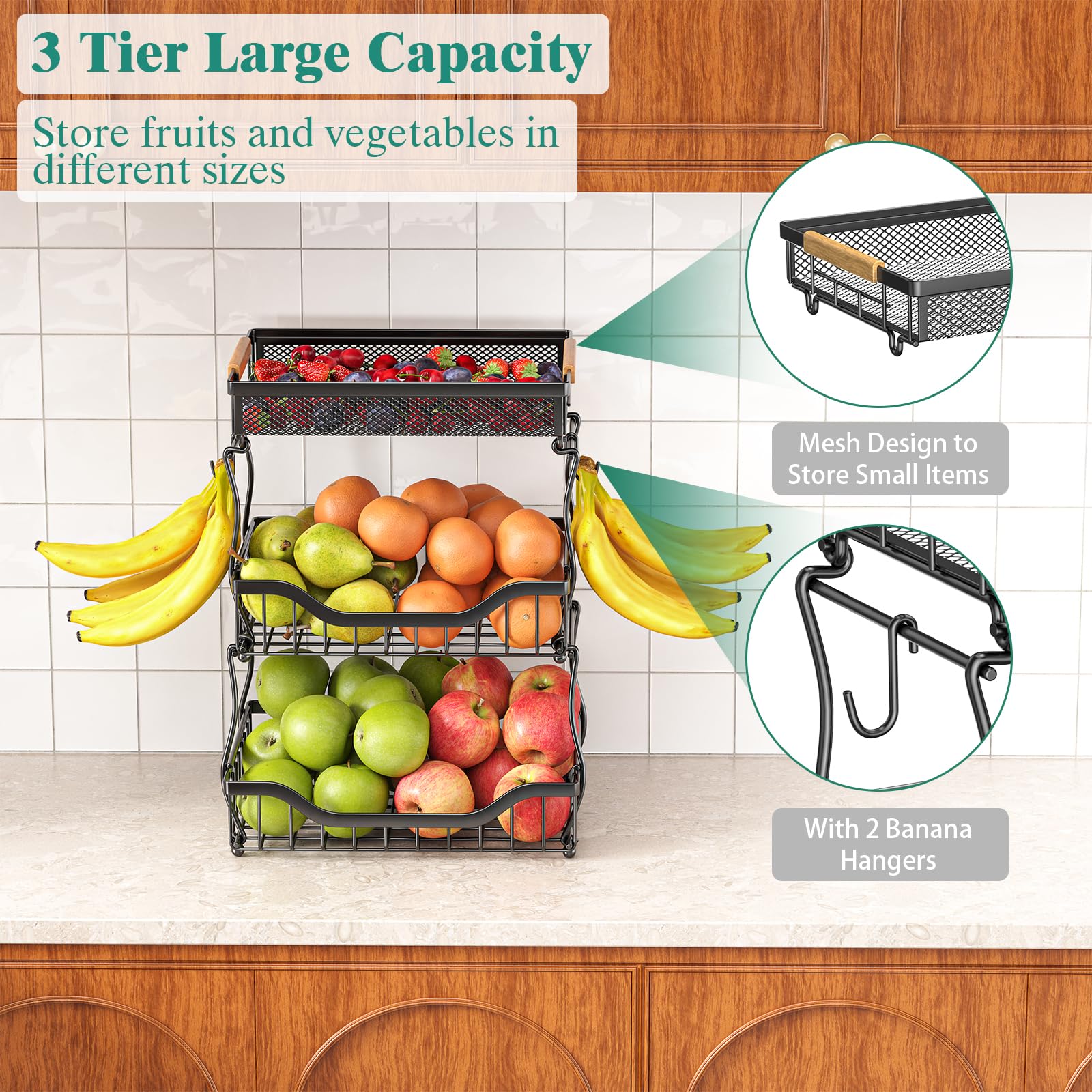 Giwil bandeja superior malla con manijas de madera para mover frutas con facilidad