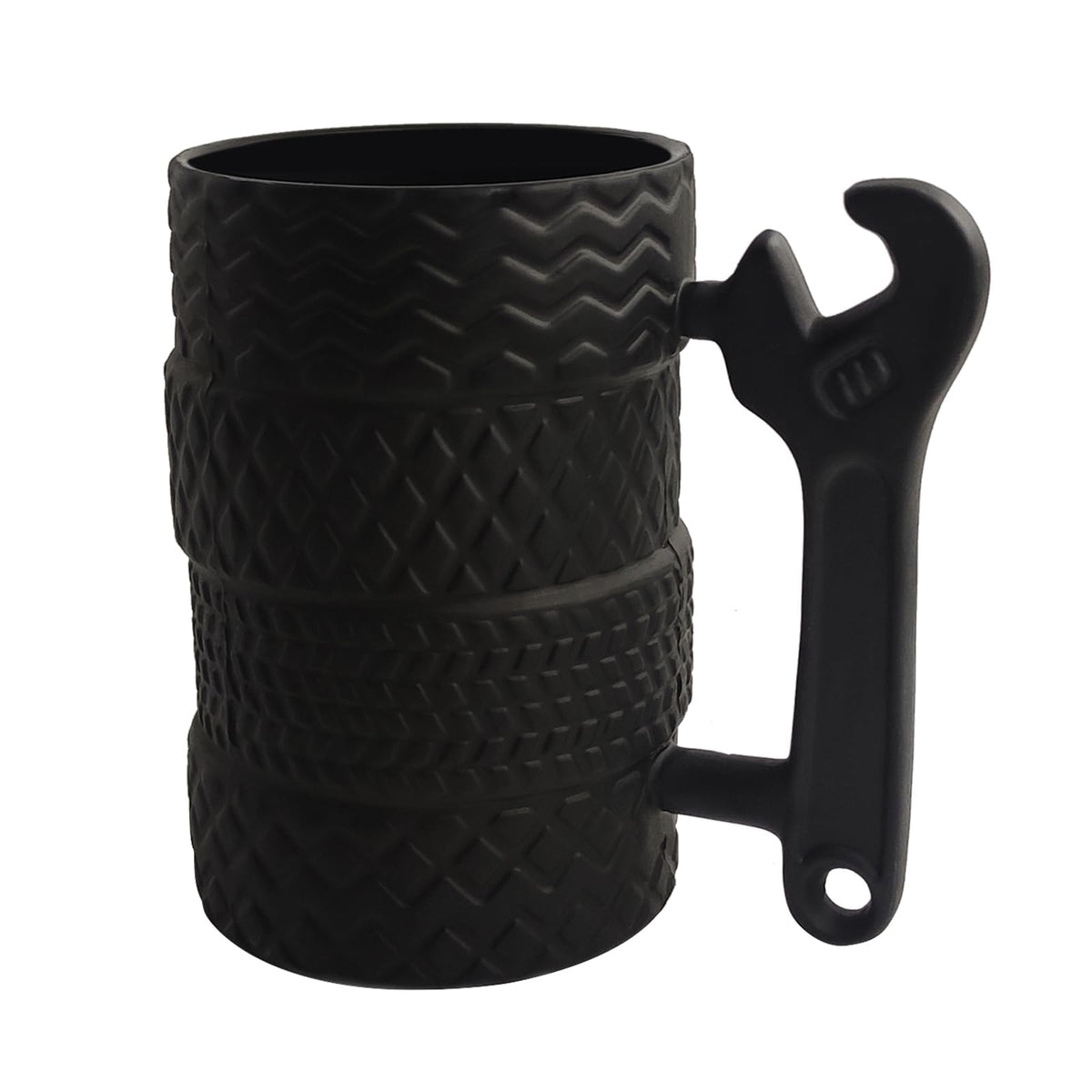 Taza gjd con diseño de llantas en cerámica, ideal para amantes de coches.