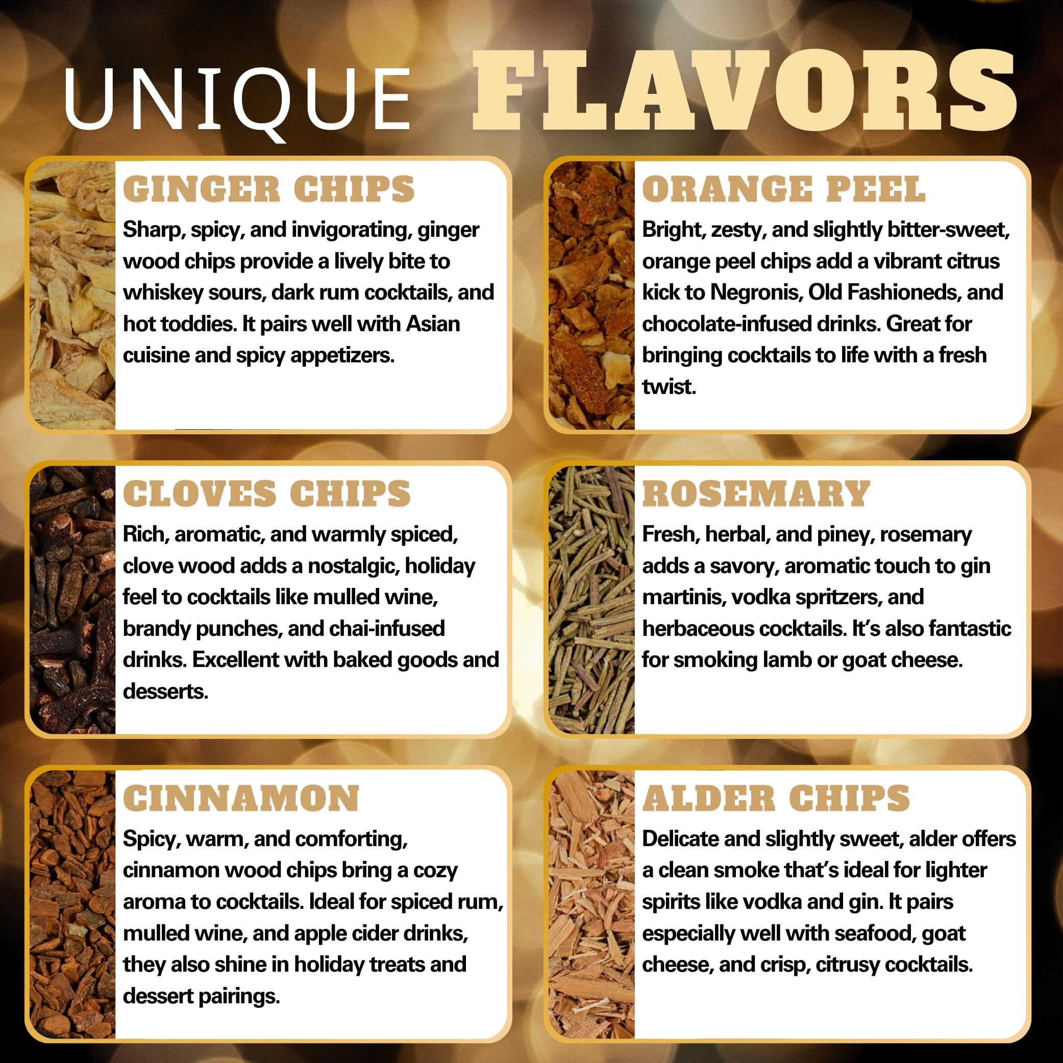 Chips de roble de G & J's Finest para un sabor profundo en whiskies.