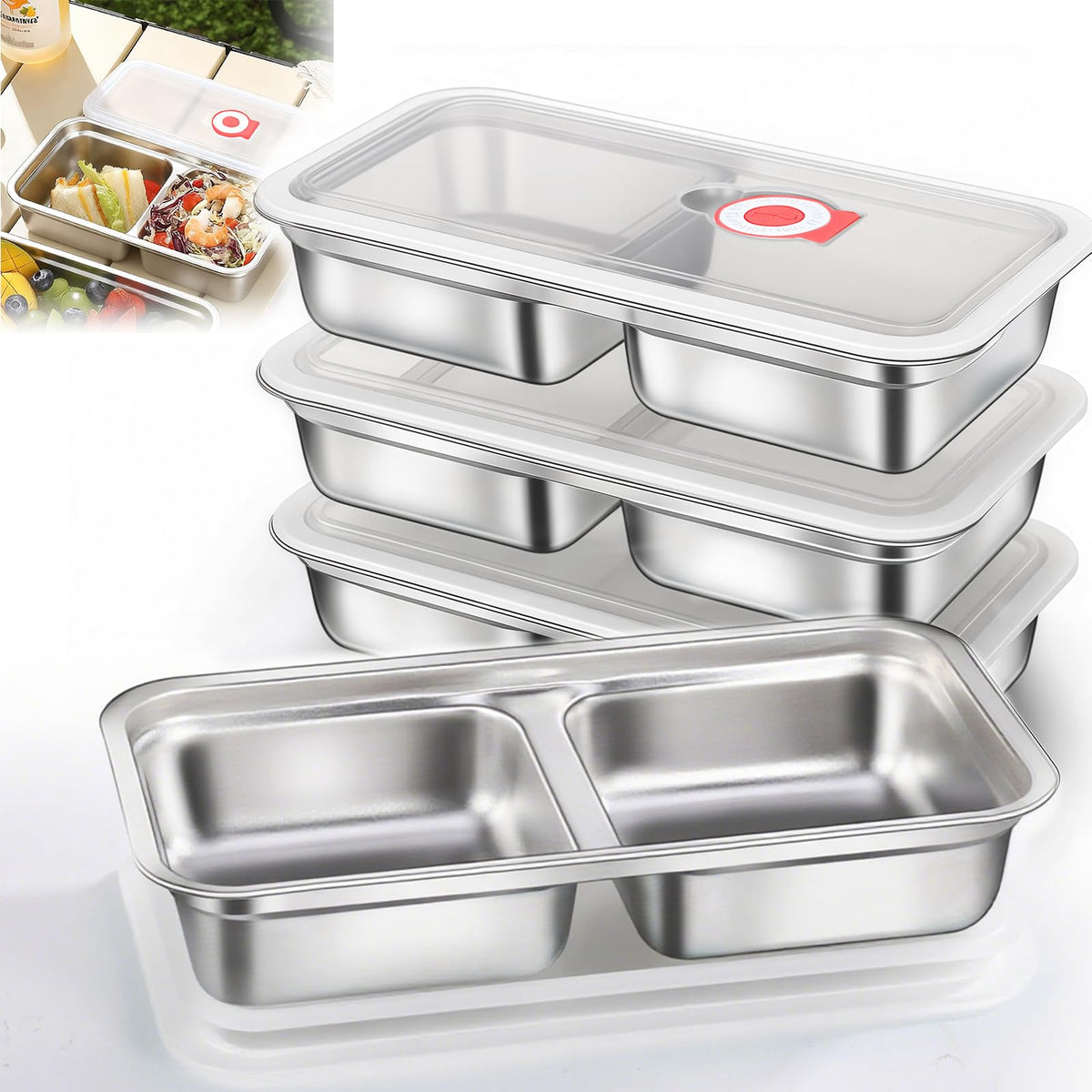 Gksuu contenedores snack acero inoxidable con doble compartimento, ideal para mantener frescos snacks.