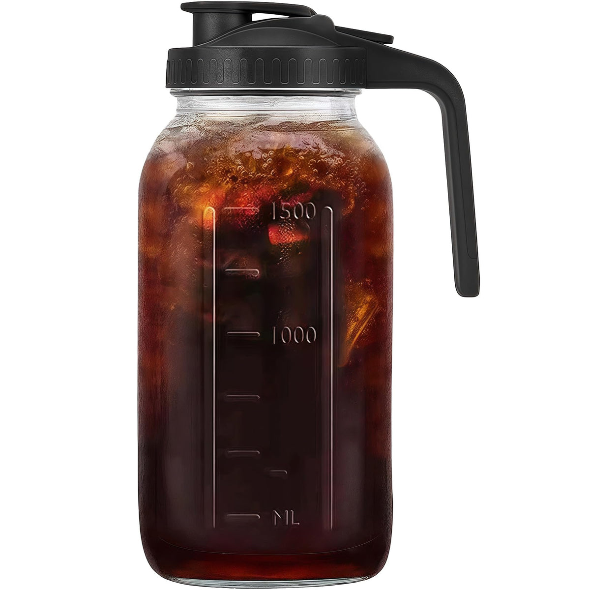 Jarra Glabotoil de 64oz con asa ergonómica para manejo cómodo.