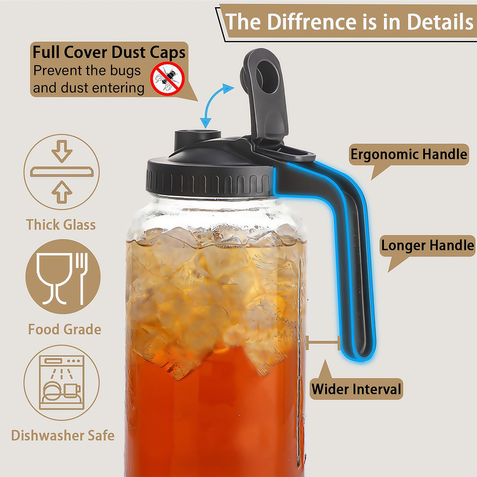 Jarra Glabotoil de vidrio 64oz con vertido sin goteo para uso diario.