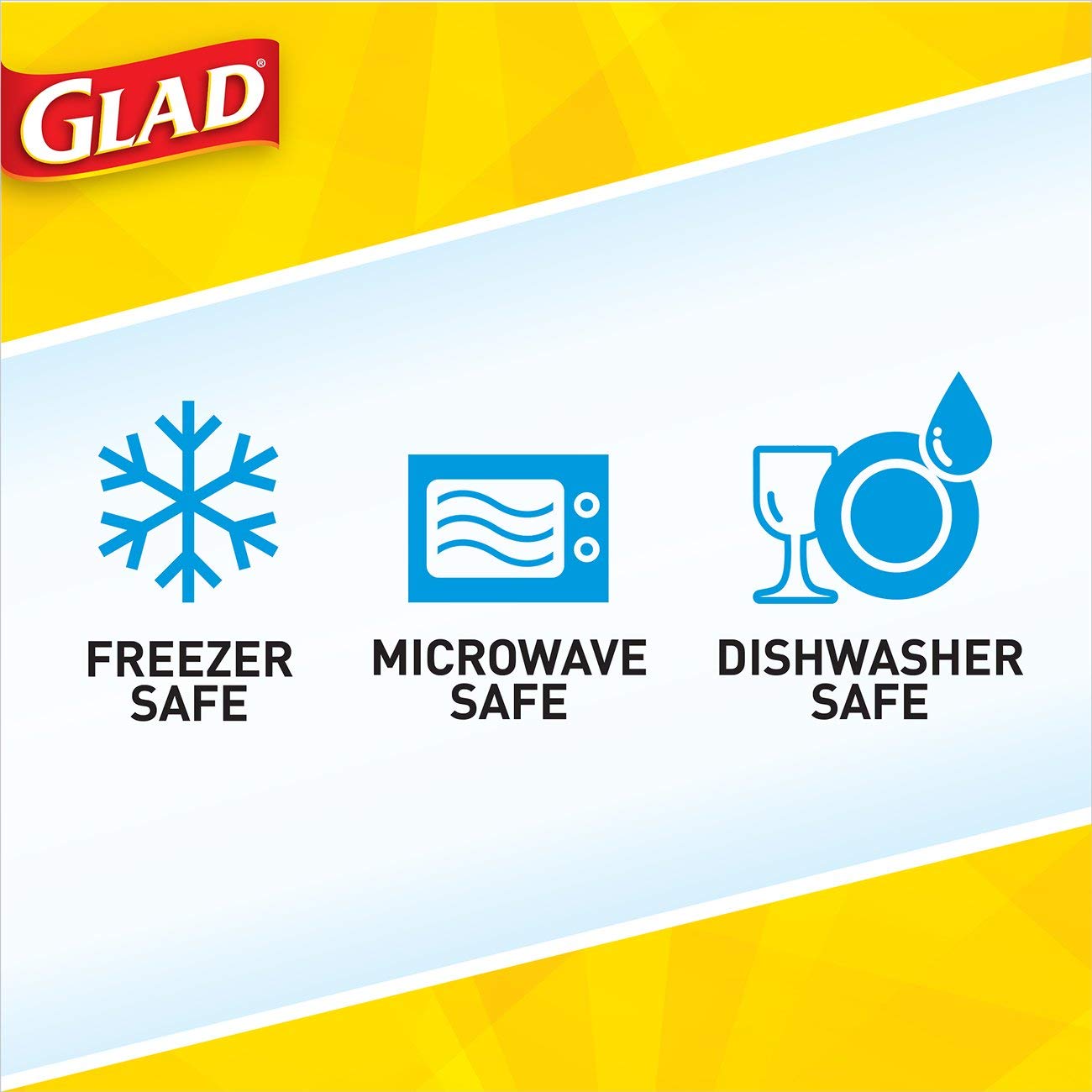 Diseño cuadrado y resistente de Glad para apilar.