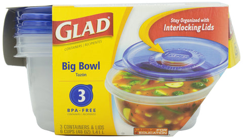Glad Ware bol grande con tapas, ideal para almacenar sobras y refrigerar con seguridad.