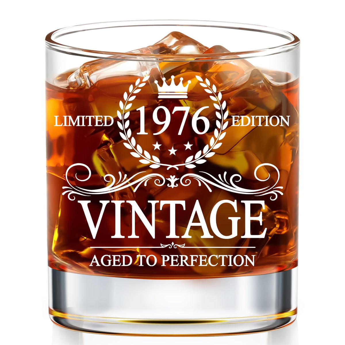 Vaso de whisky GLAKEUN 1976 con diseño vintage, ideal para ceremonias y regalos.