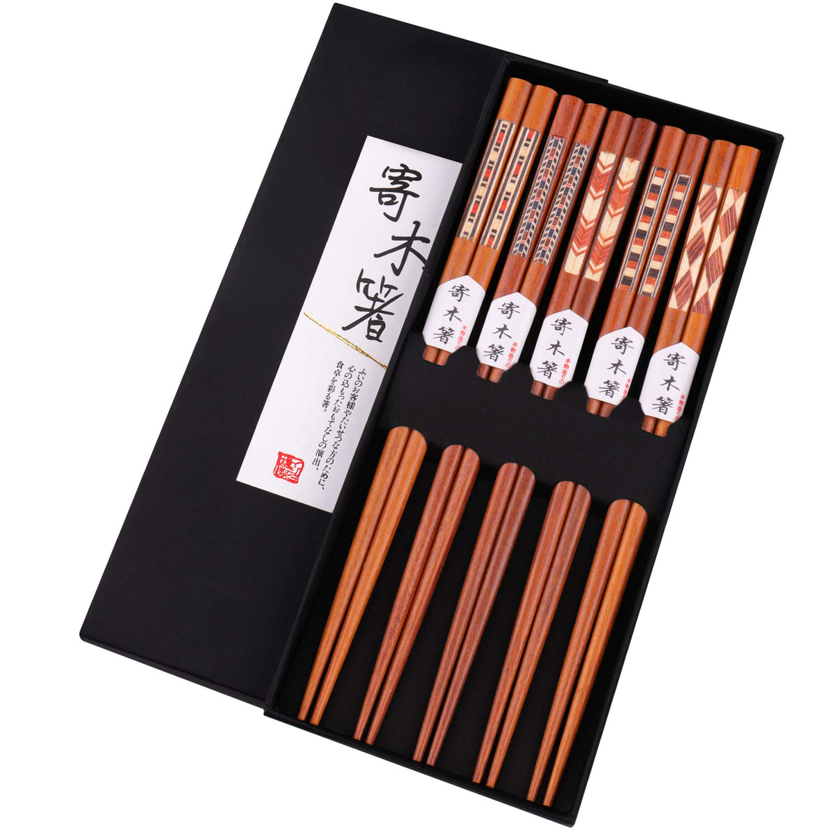 GLAMFIELDS palillos japoneses de madera natural, cinco pares en regalo, aptos para uso diario