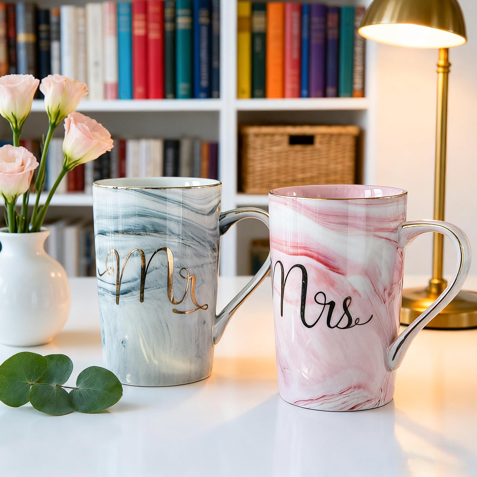 GlamGeimzy tapas para tazas ceramica Sr y Sra, manteniendo la bebida