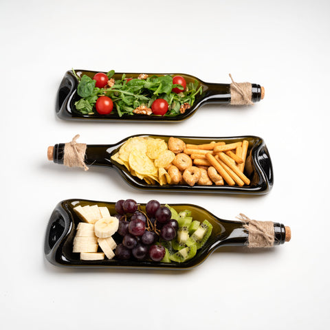 Bandeja Glasiko world de botella de vino fundida, ideal para quesos y aperitivos.