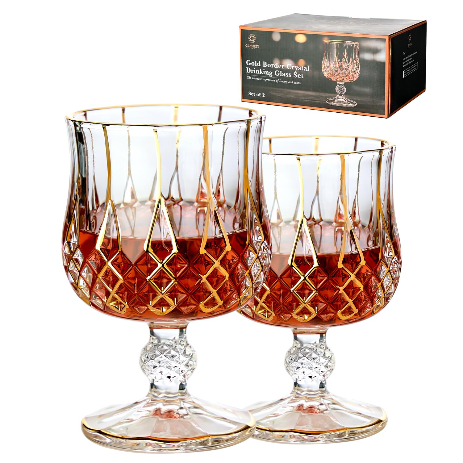 GLASKEY cristal sin plomo y borde dorado, regalo distinguido
