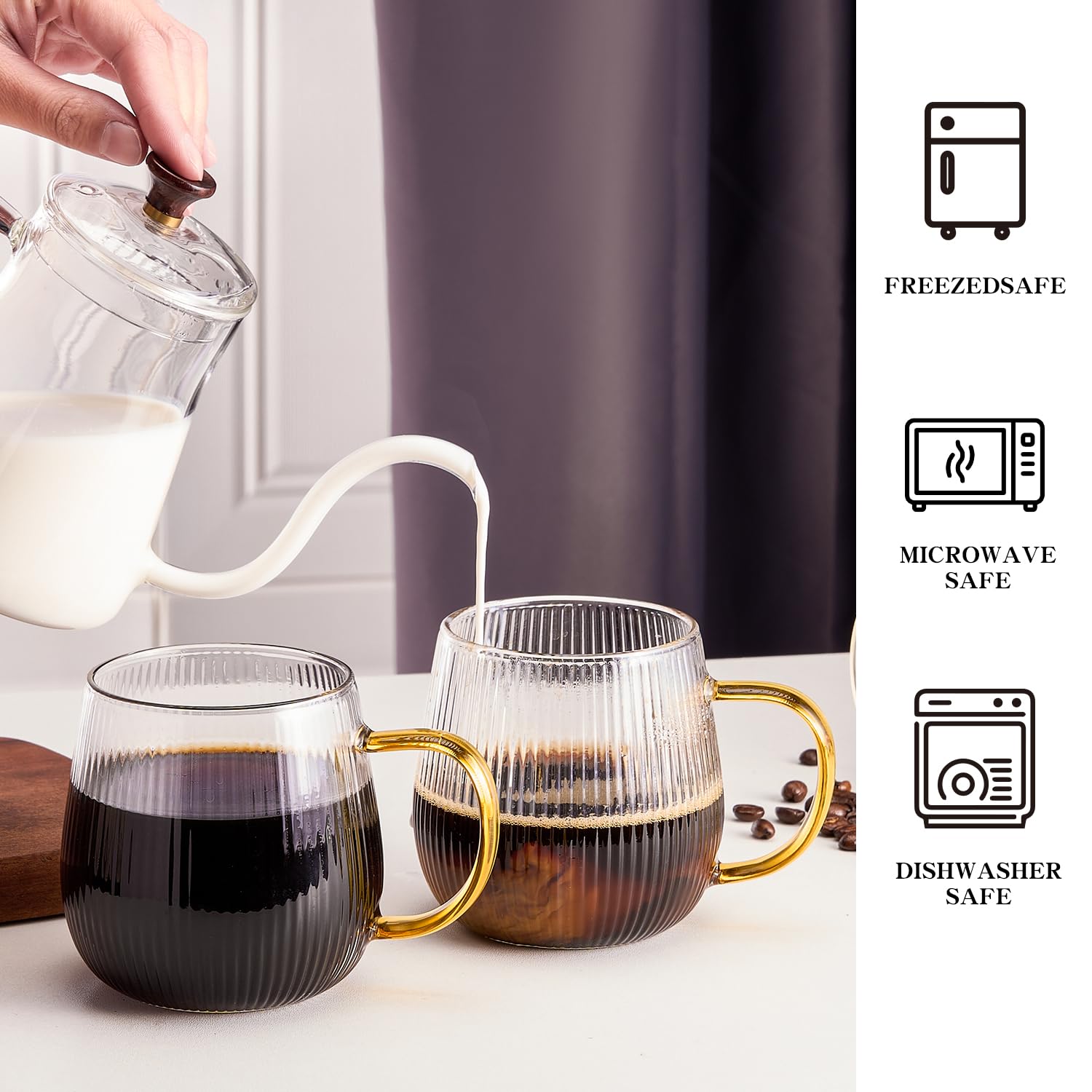 GLASKEY taza con borde anti goteo para una mesa limpia.