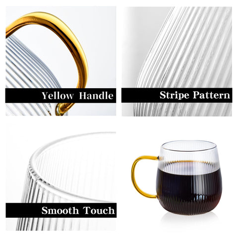 GLASKEY tazas con rayas verticales en vidrio claro, realzan colores.