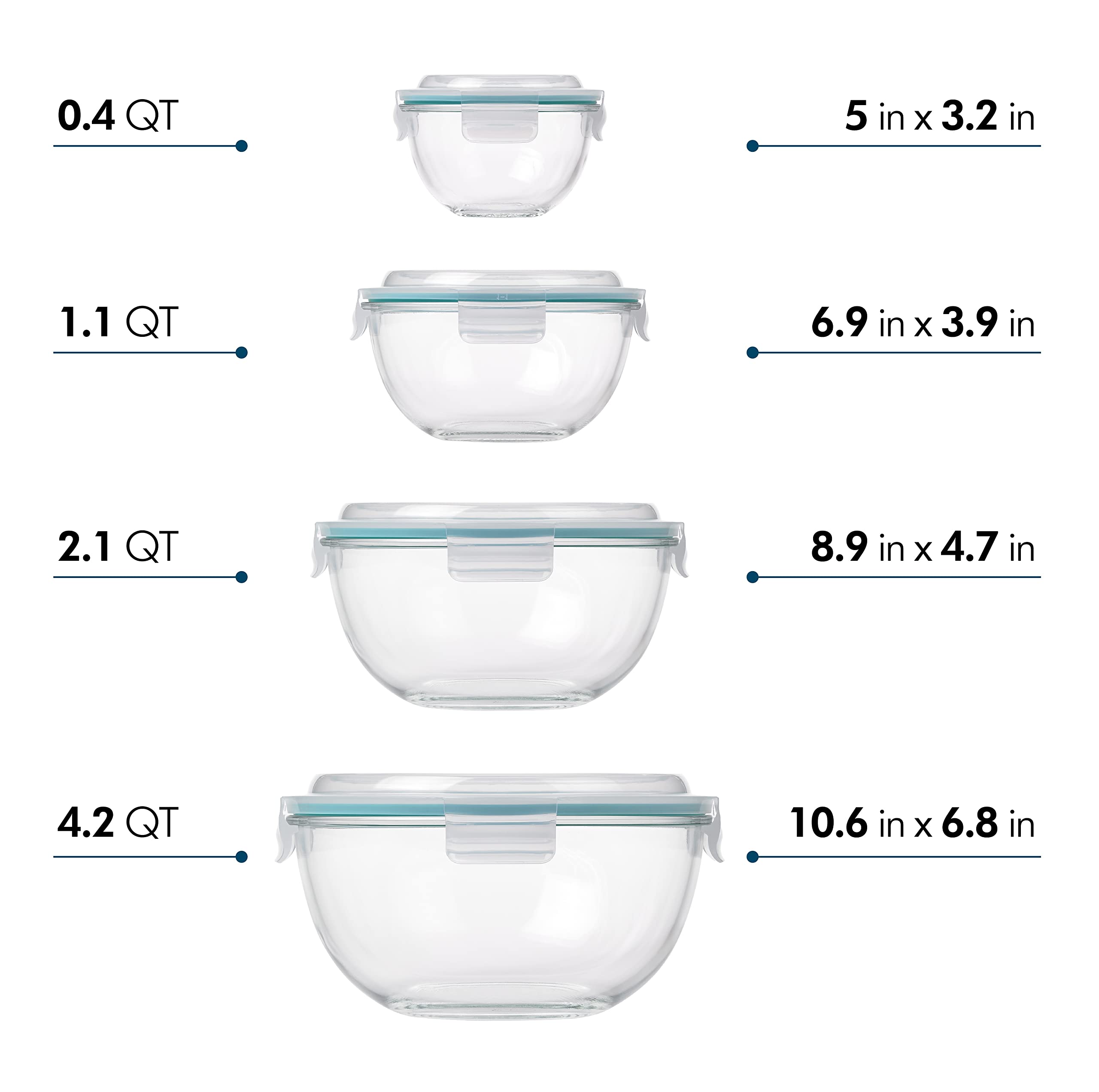 Glasslock cuenco 0-4qt almacenamiento compacto y seguro en la nevera
