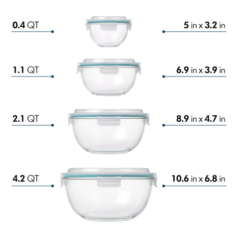 Glasslock cuenco 0-4qt almacenamiento compacto y seguro en la nevera