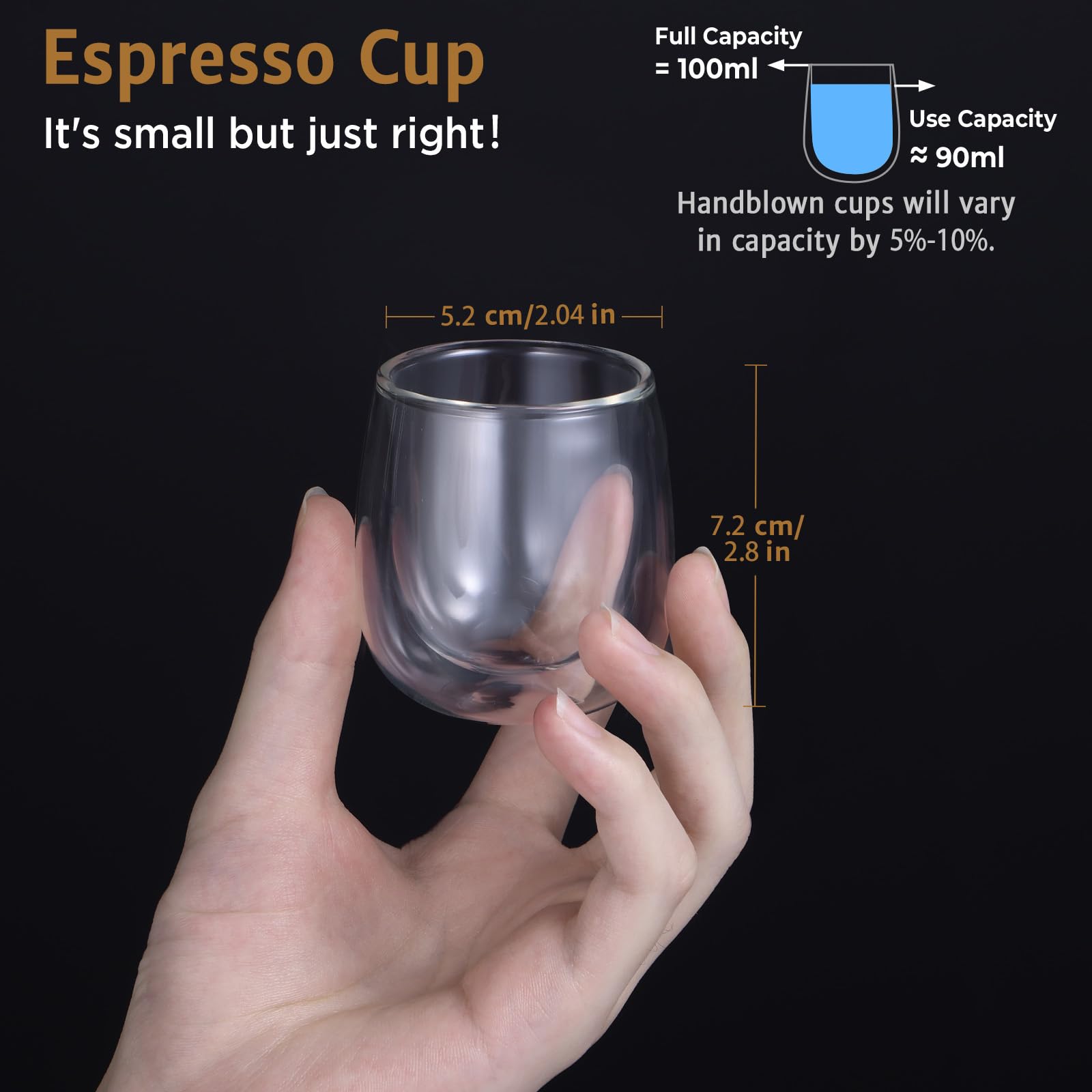 Juego Glastal de tazas espresso doble pared para café.