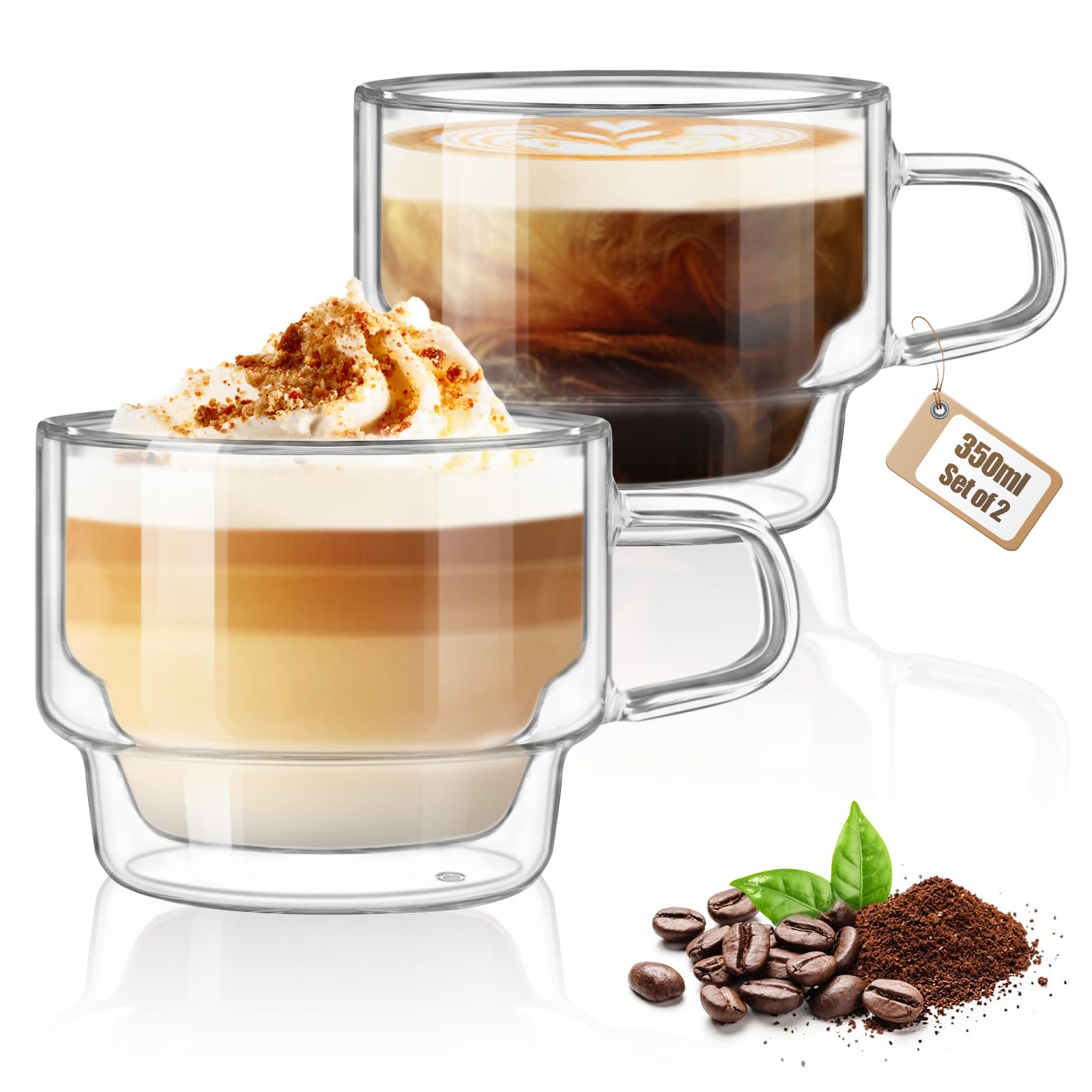 Vaso glastal Latte Macchiato de doble pared, ligero y translúcido, para bebidas calientes