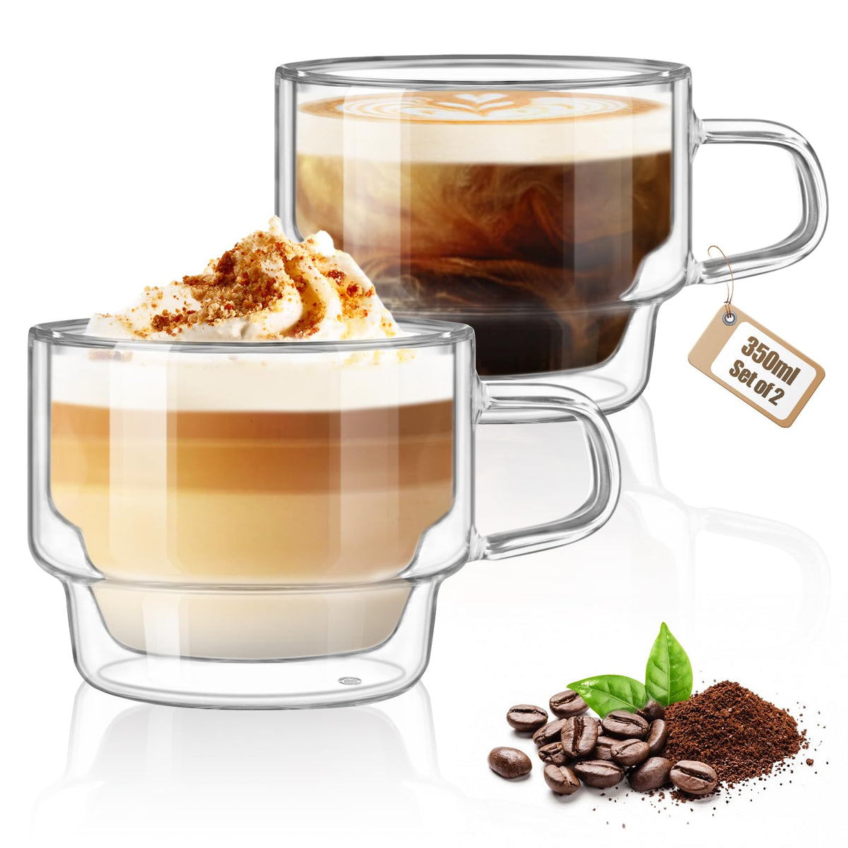 Vaso glastal Latte Macchiato de doble pared, ligero y translúcido, para bebidas calientes