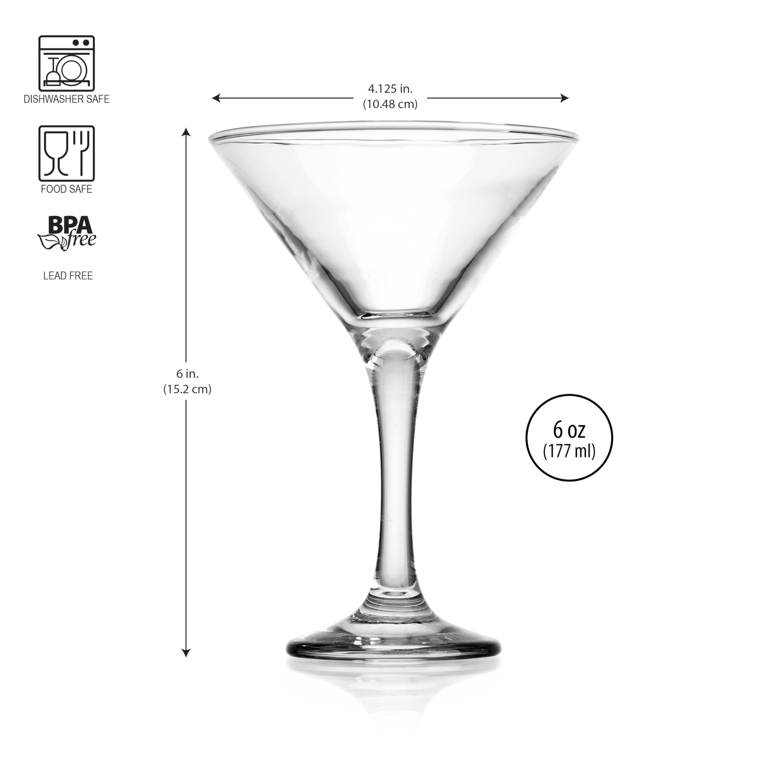 Glaver's base reforzada, copa martini estable para bebidas elegantes.