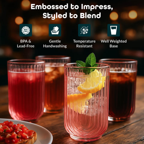Conjunto Glaver's de 4 vasos rosa, aptos para bebidas frías y reuniones.