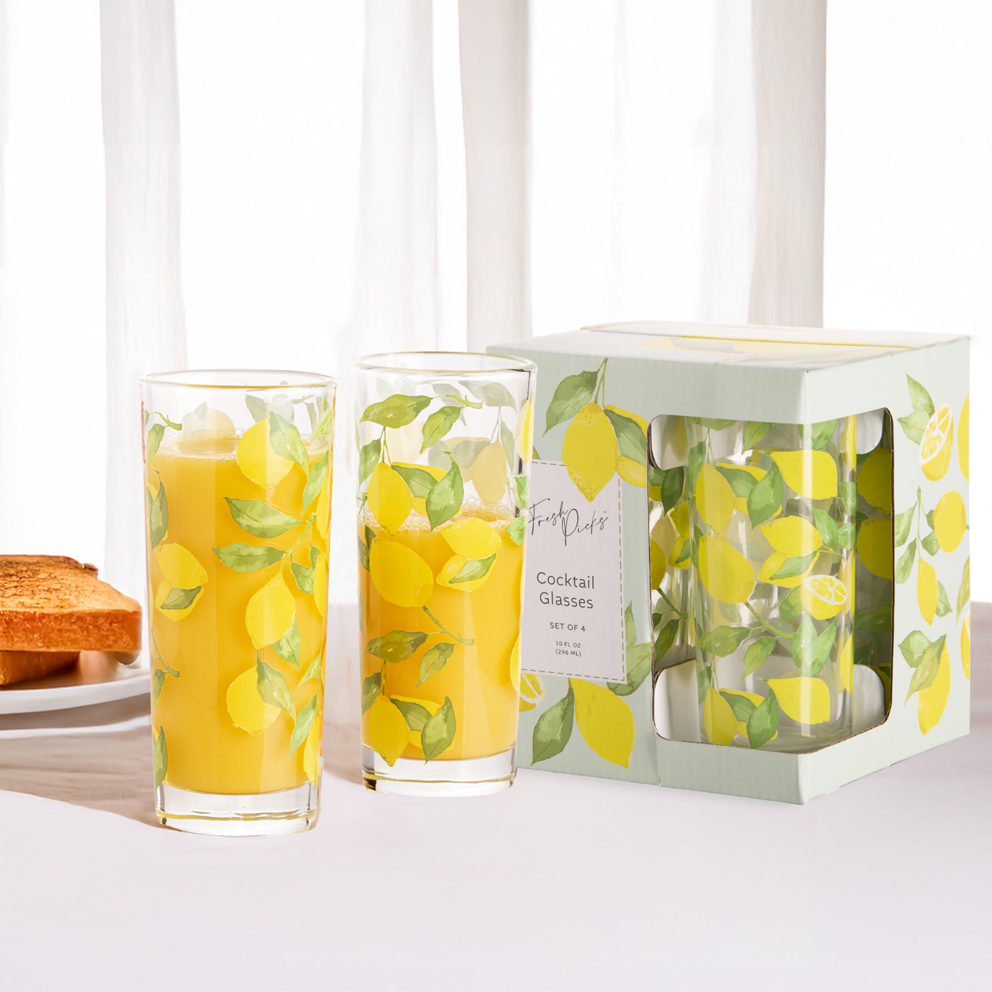 Vaso Glaver's con limón y hojas, apto para jugos.