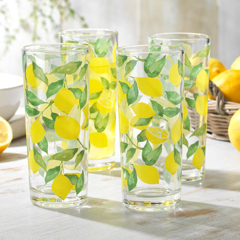 Vaso Glaver's con estampado de limón, perfecto para bebidas refrescantes.