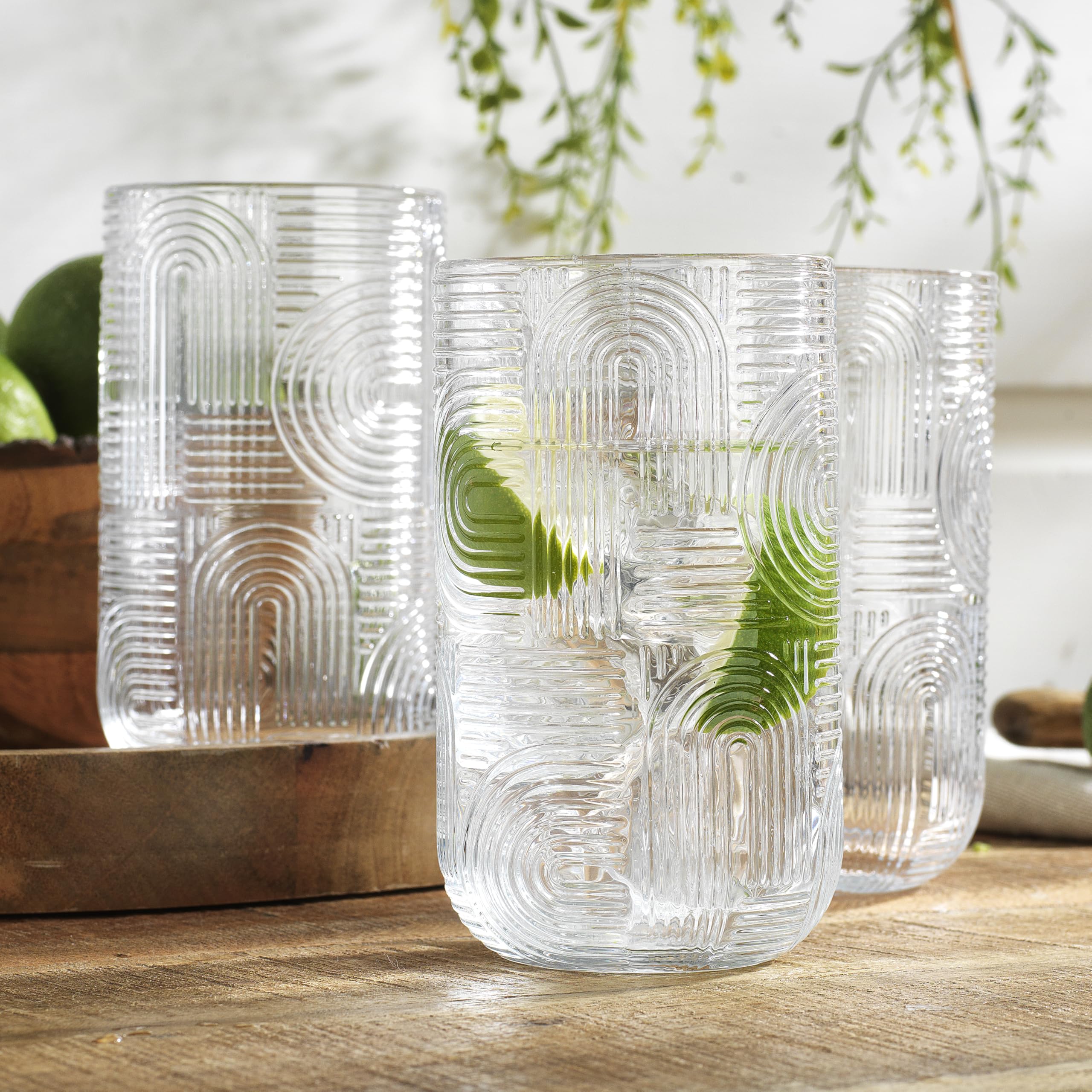 Vaso alto Glaver's con diseño lineal para cócteles y refrescos
