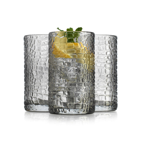 Glaver's vasos altos humo con textura crackle, elegante para cócteles y refrescos.