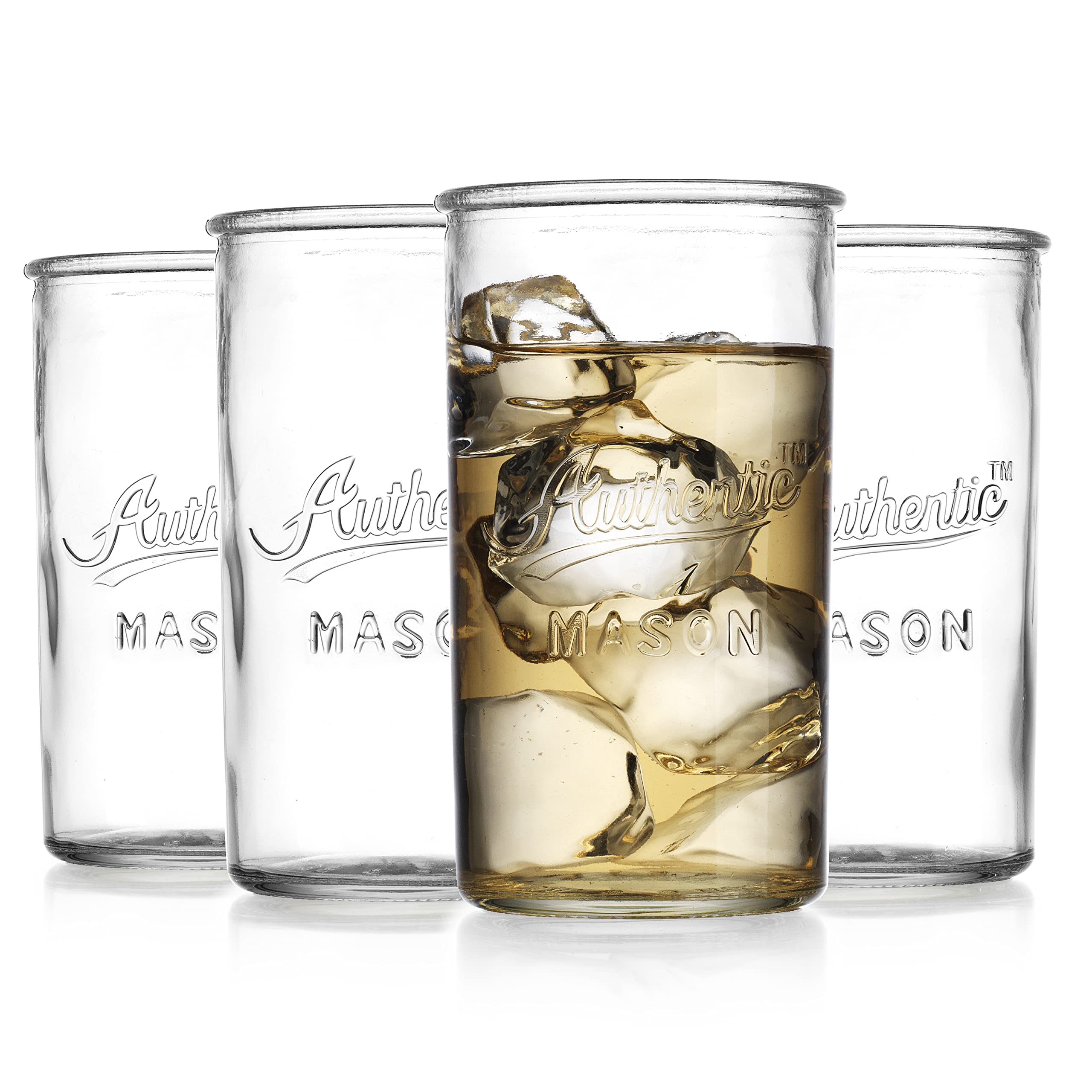 Glaver's vasos mason vintage de 18 oz, juego de cuatro, ideales para cócteles y agua fresca.