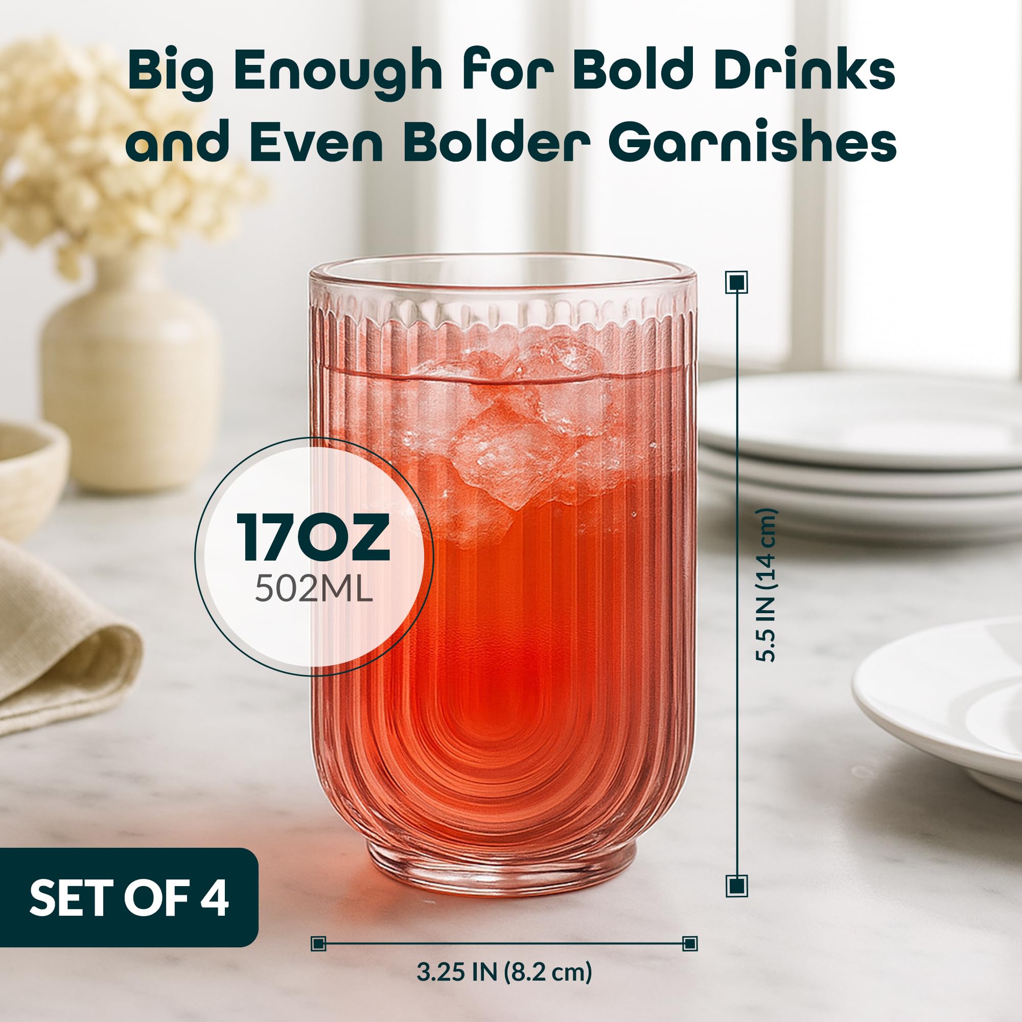 Vasos Glaver's rosa para cócteles con hielo, ideales para fiestas.