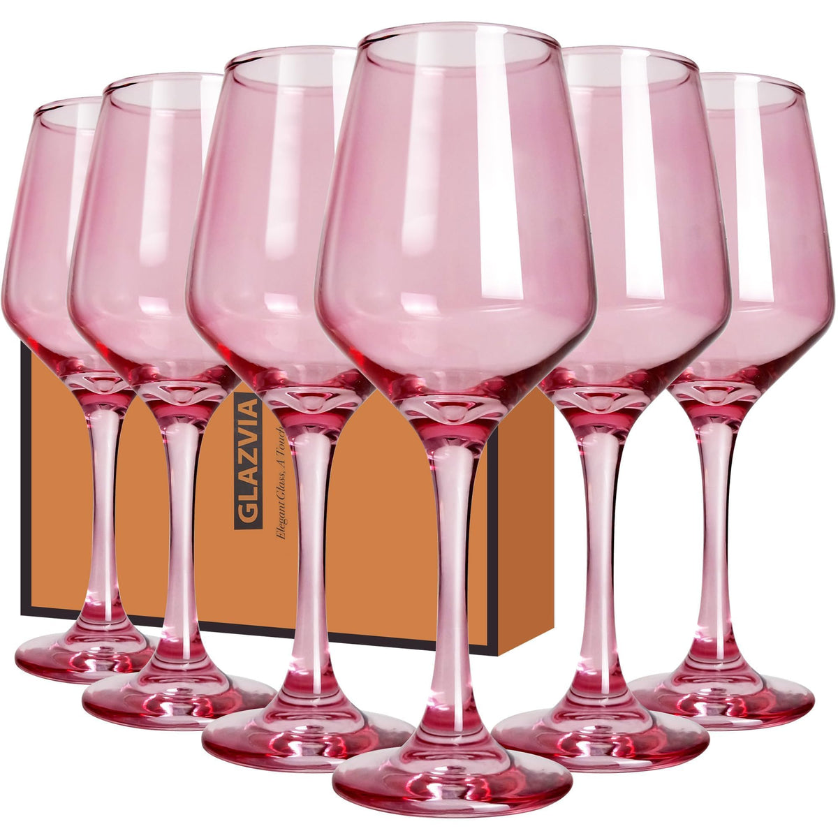 Vasos de vino rosados Glazvia, conjunto de 6, 12 onzas, para mesa elegante.