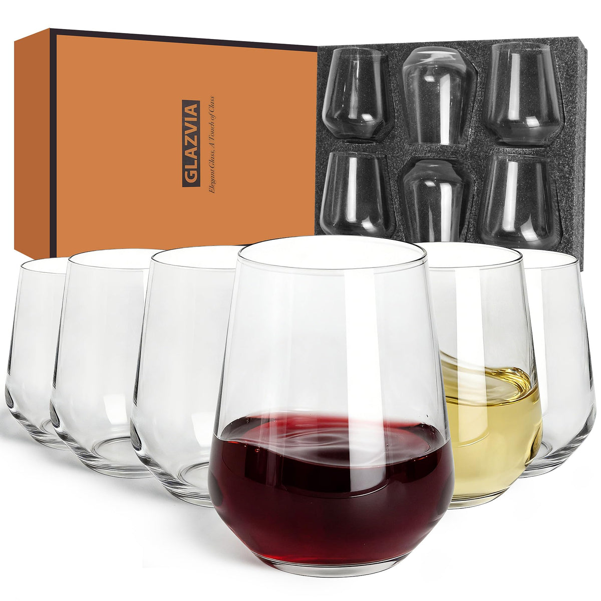 Vaso de vino sin tallo Glazvia, 15 onzas, ideal para cenas y brindis.