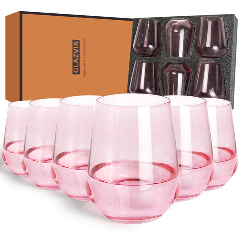 GLAZVIA vasos vino sin tallo rosa, 6 piezas, ideales para cenas informales y degustaciones