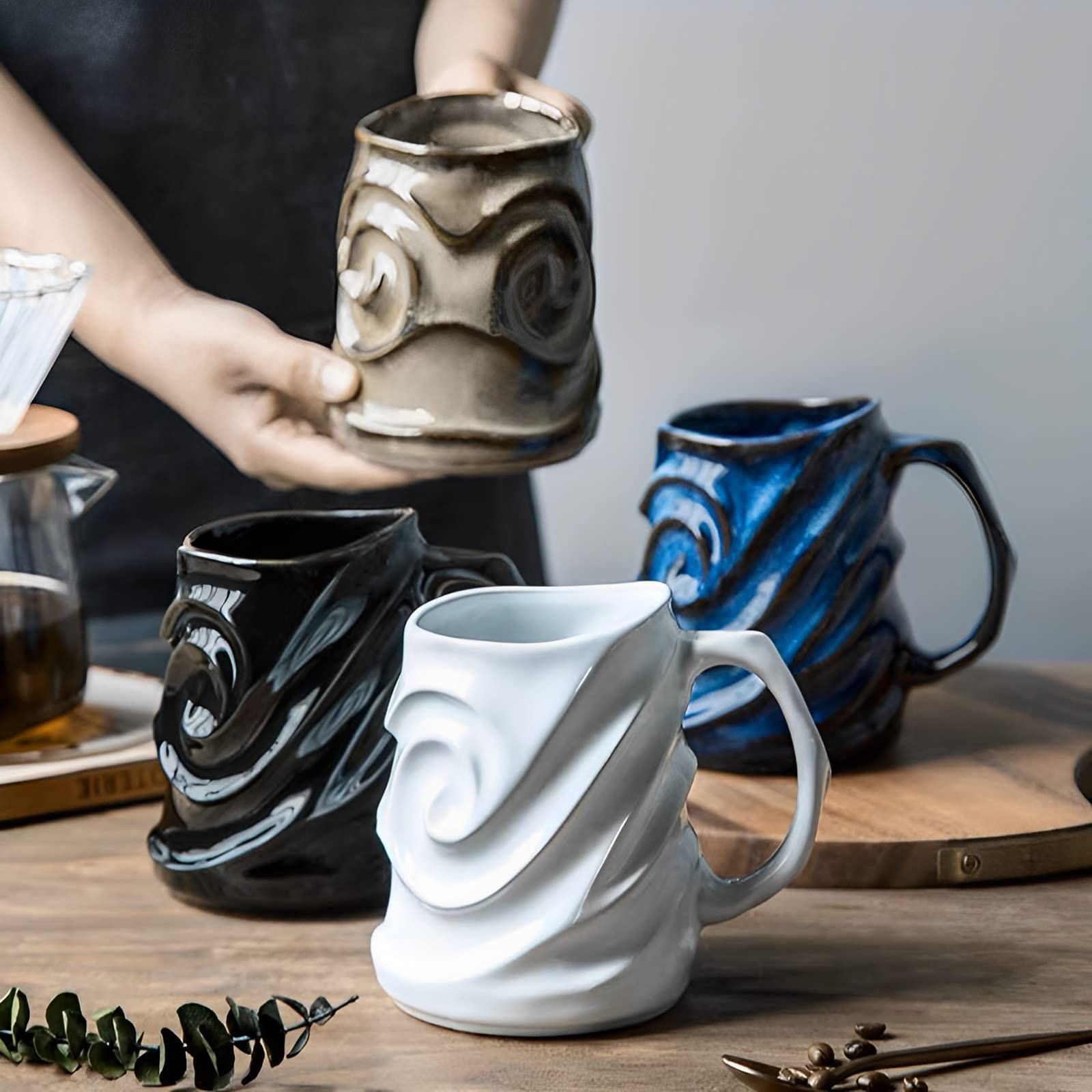 GLCK taza cerámica ergonómica, agarre cómodo gracias al relieve de cara