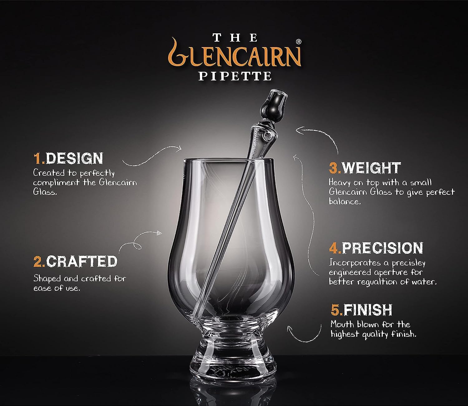 Diseño ergonómico GLENCAIRN para un manejo cómodo y control de gotas.