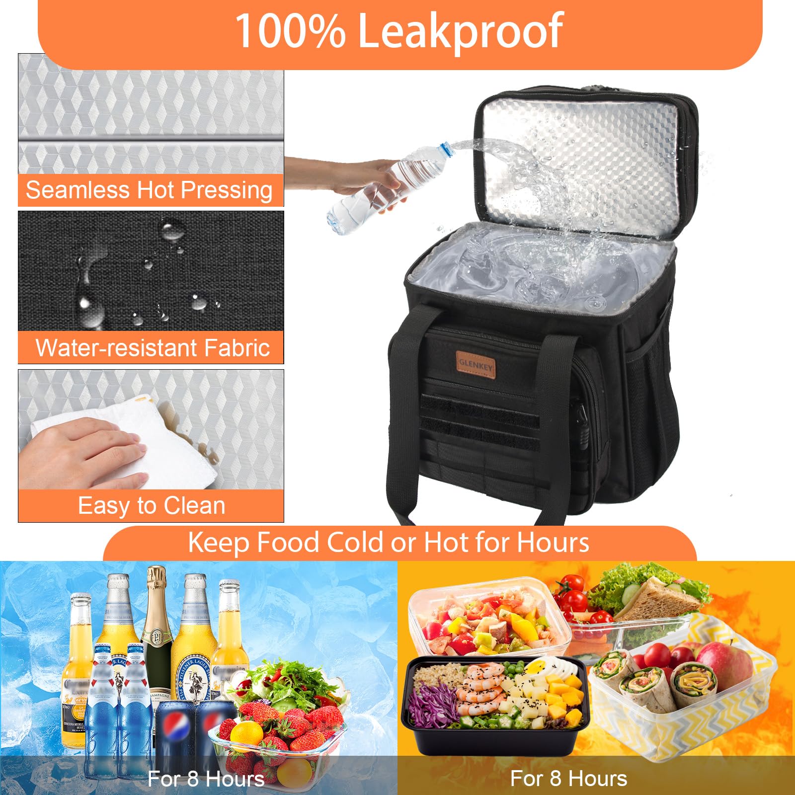GLENKEY bolsa almuerzo táctica correas ergonómicas, transporte cómodo.