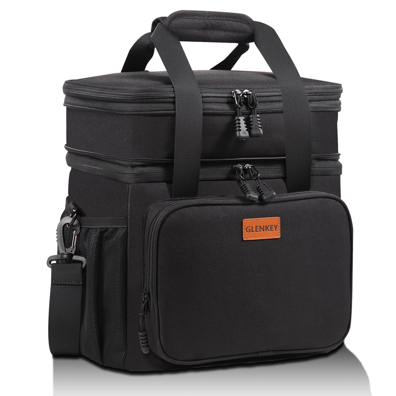Glenkey lonchera expandible 22L negra, vista frontal, ideal para almuerzos de gran capacidad en el trabajo.