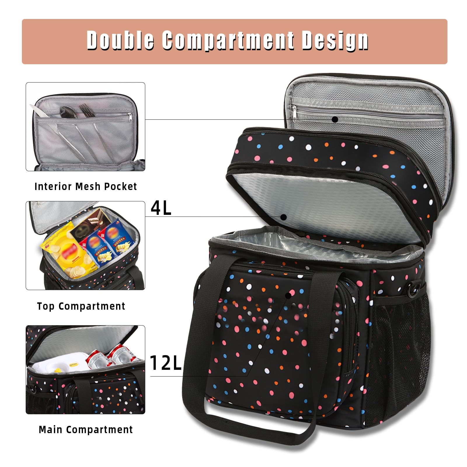 Glenkey lunchbox con compartimentos dobles para separar alimentos