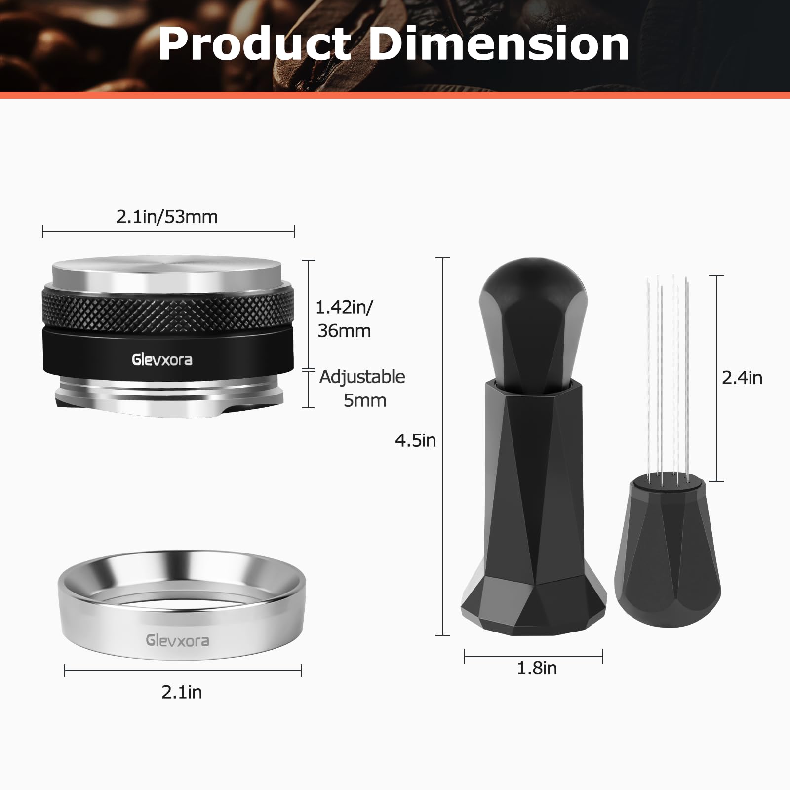 Glevxora prensa espresso 54mm aplica presión uniforme para un puck compacto.