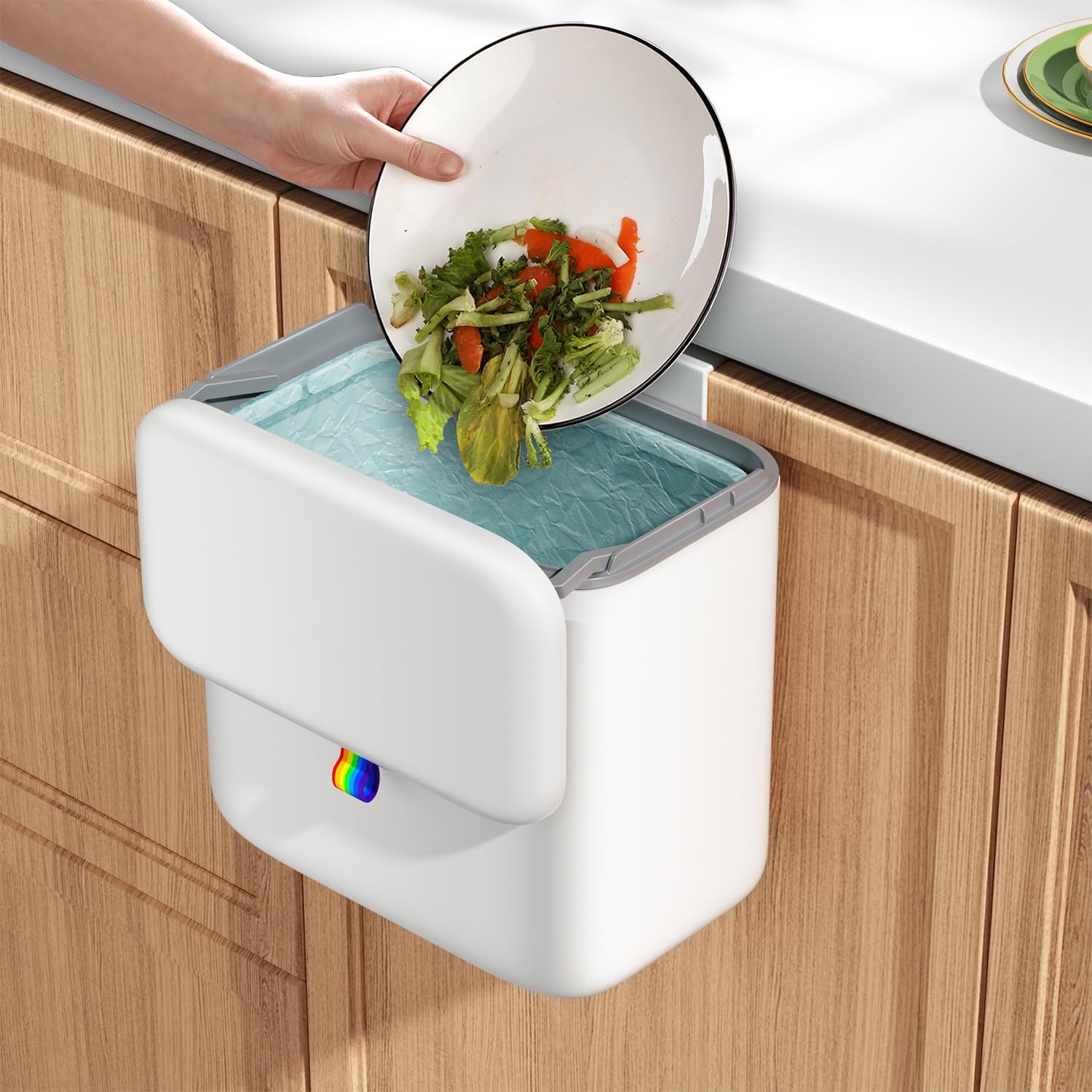 Gleynest compost bin para encimera con tapa, gestión limpia de residuos de cocina