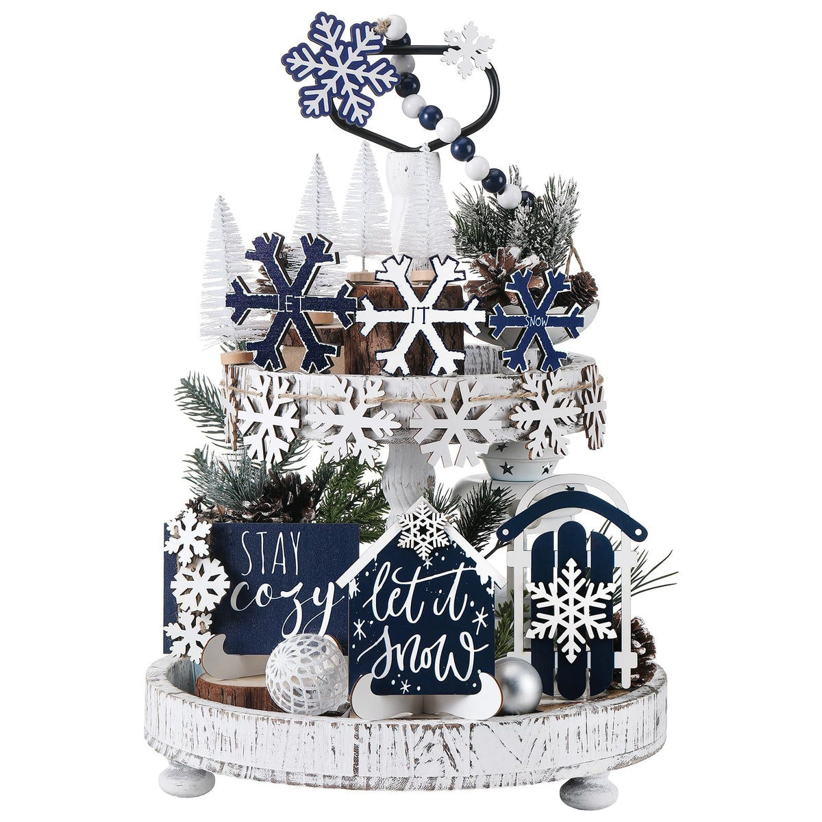 GlikCeil 19 piezas: decoración para bandeja escalonada con copos de nieve, embellece tu mesa.