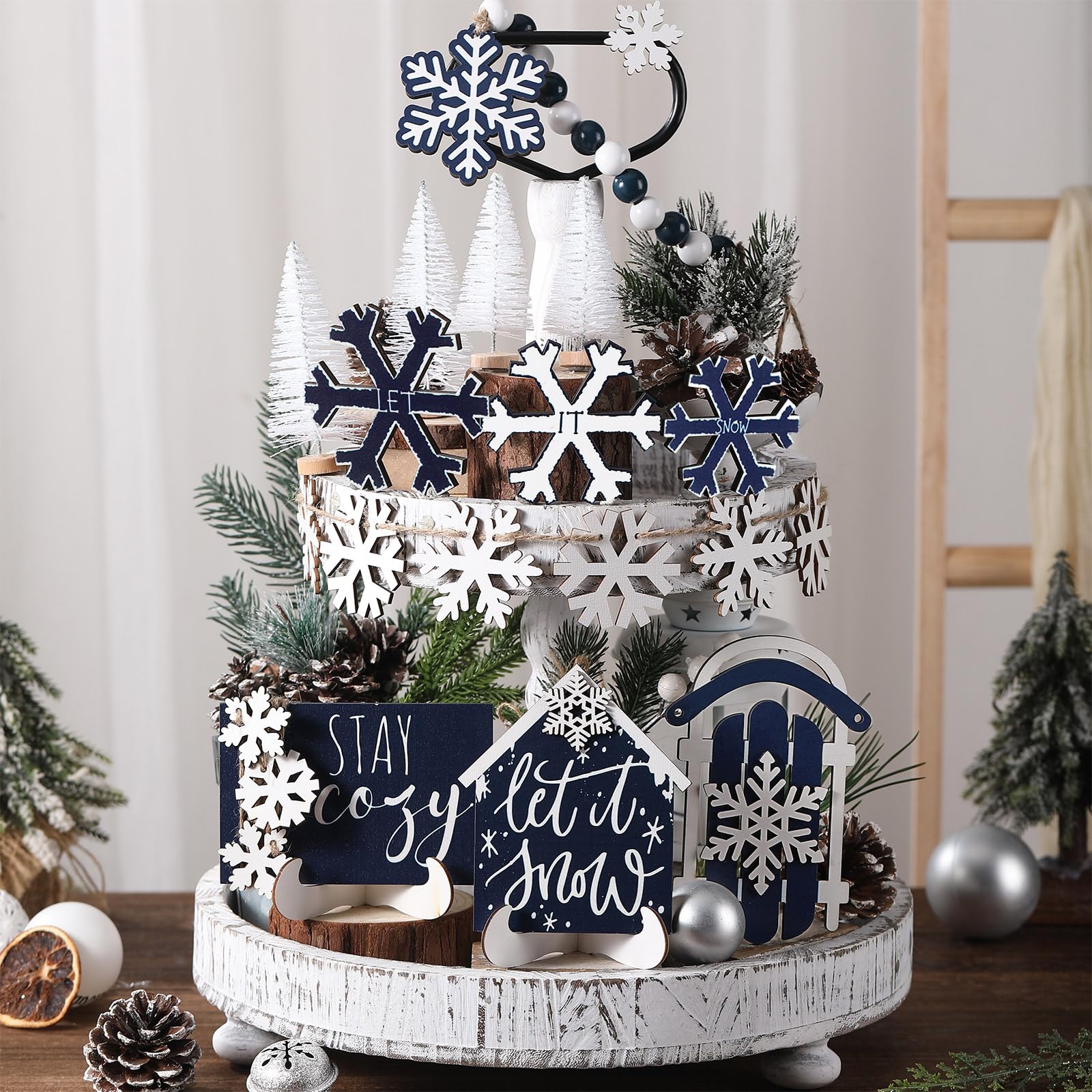 GlikCeil decoracion madera rustica senales invierno, aporta ambiente cálido a estanterías.