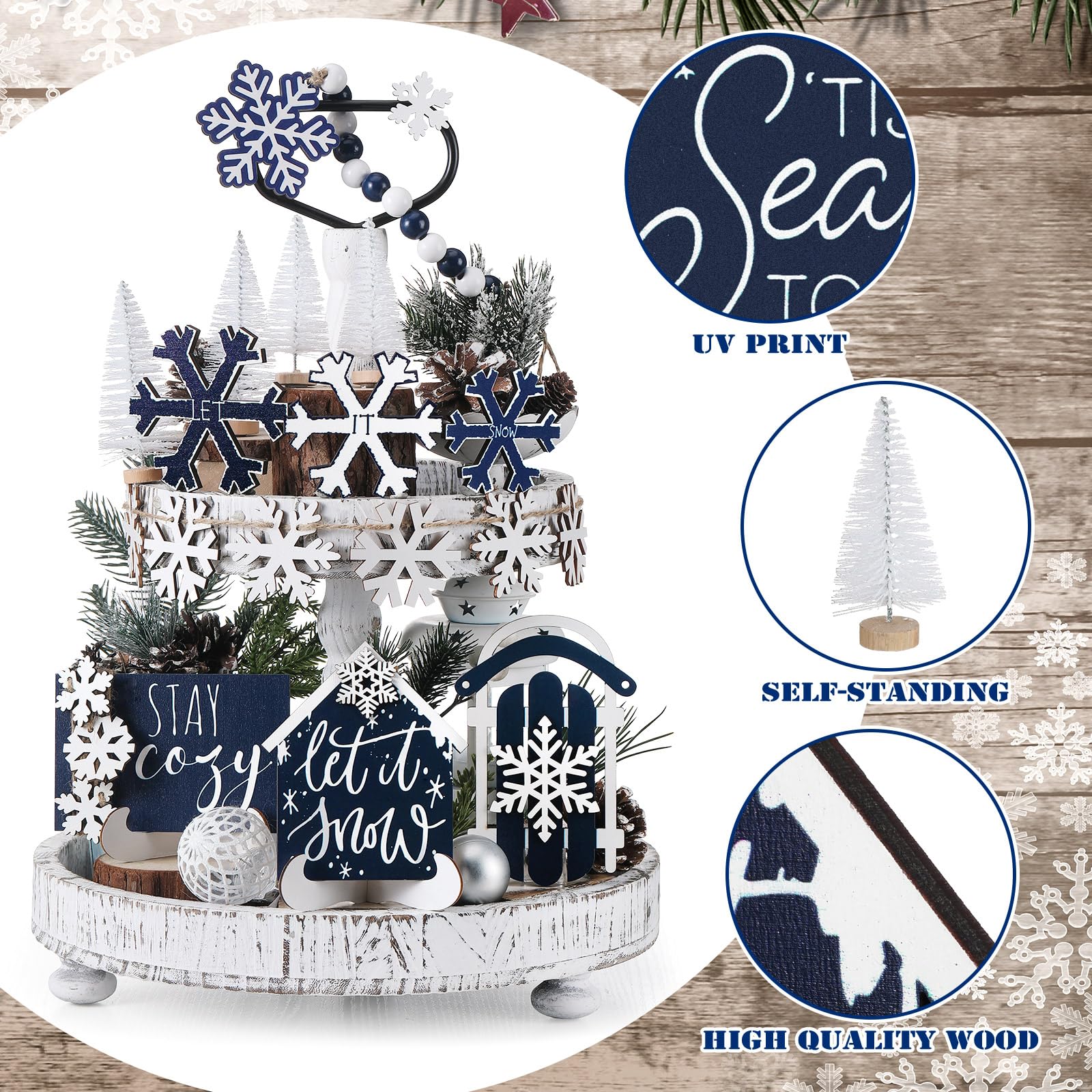 GlikCeil senales invierno navy destacan textos festivos para decoraciones de mesa.