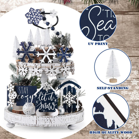 GlikCeil senales invierno navy destacan textos festivos para decoraciones de mesa.