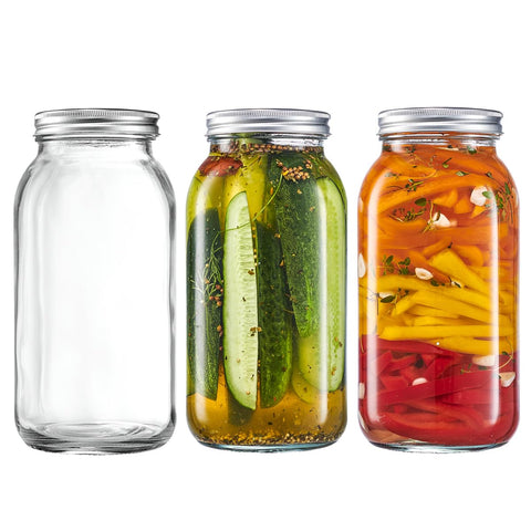 GLING frascos Mason de vidrio 64 oz con tapas metálicas para conservar alimentos.