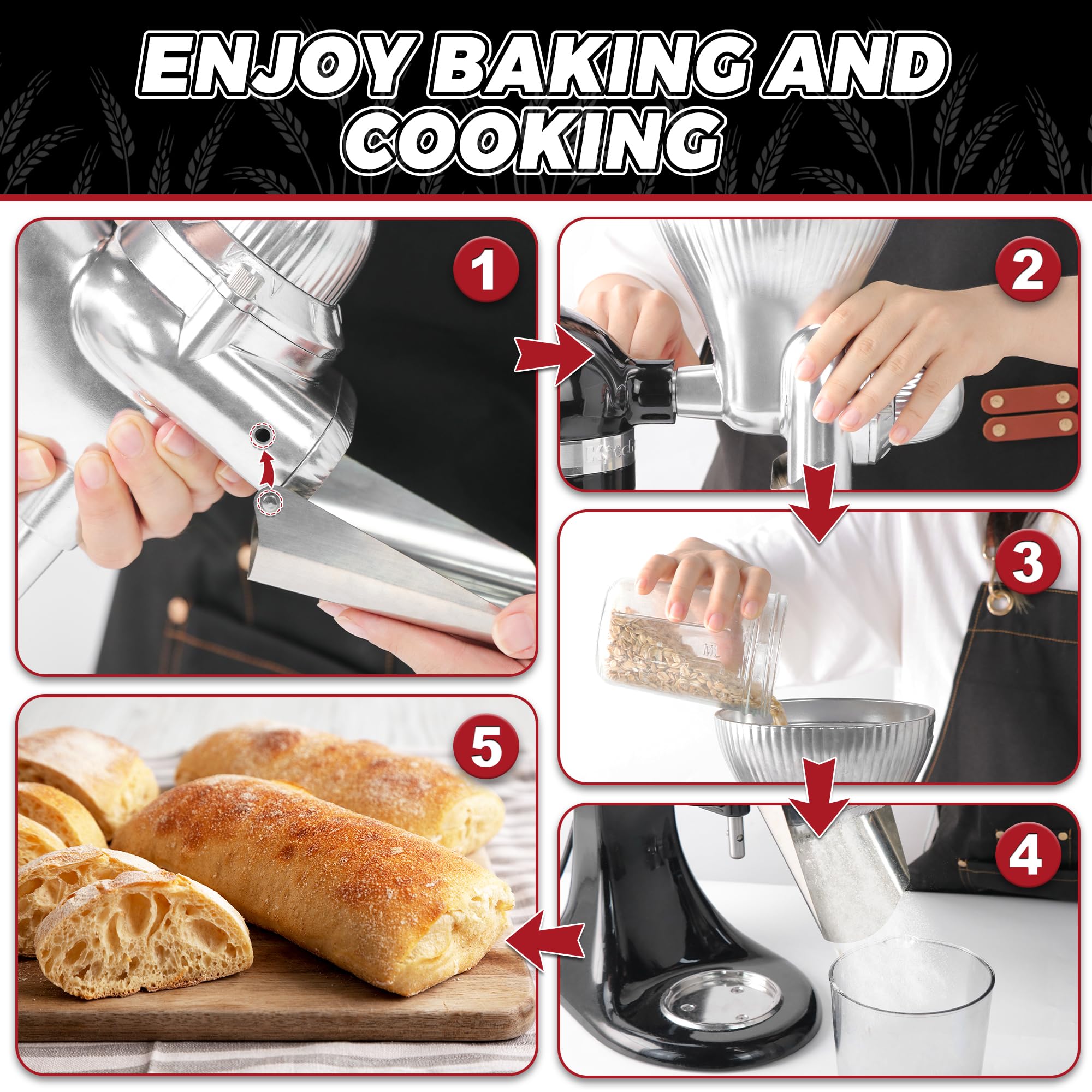 GLINK diseño metalico duradero para moler granos en KitchenAid.
