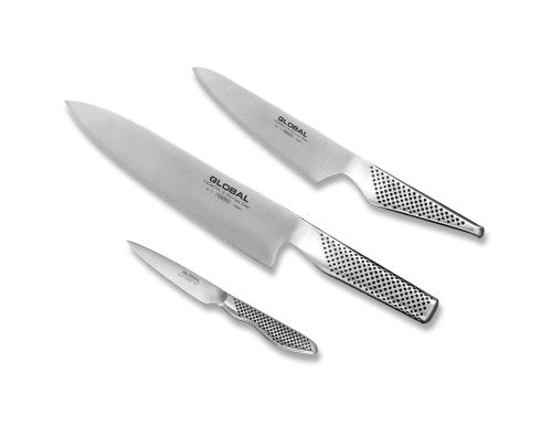 Global: conjunto de tres cuchillos, filo preciso para verduras y carnes, uso diario
