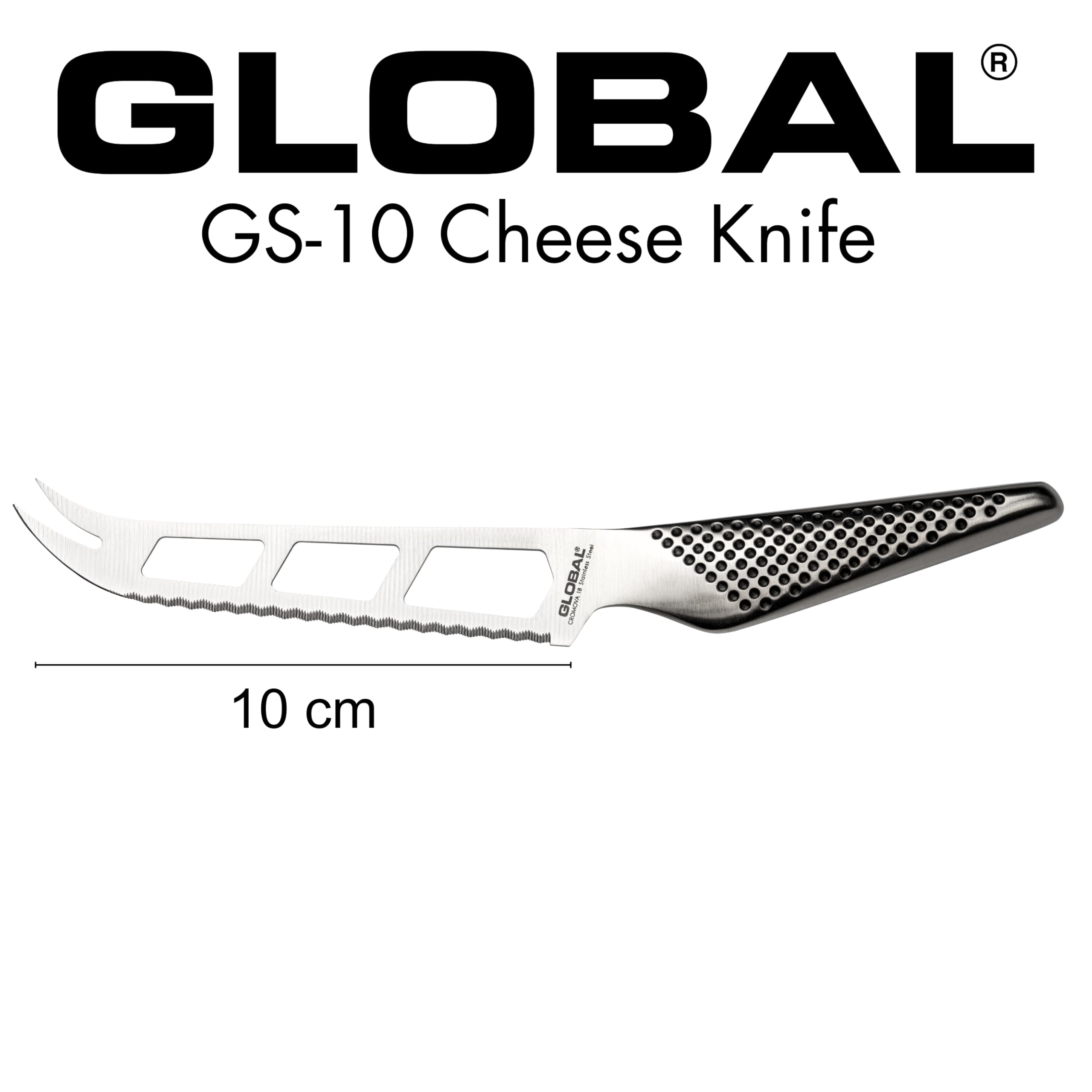 Global cuchillo queso borde serrado y acanalado corta cáscaras con facilidad.