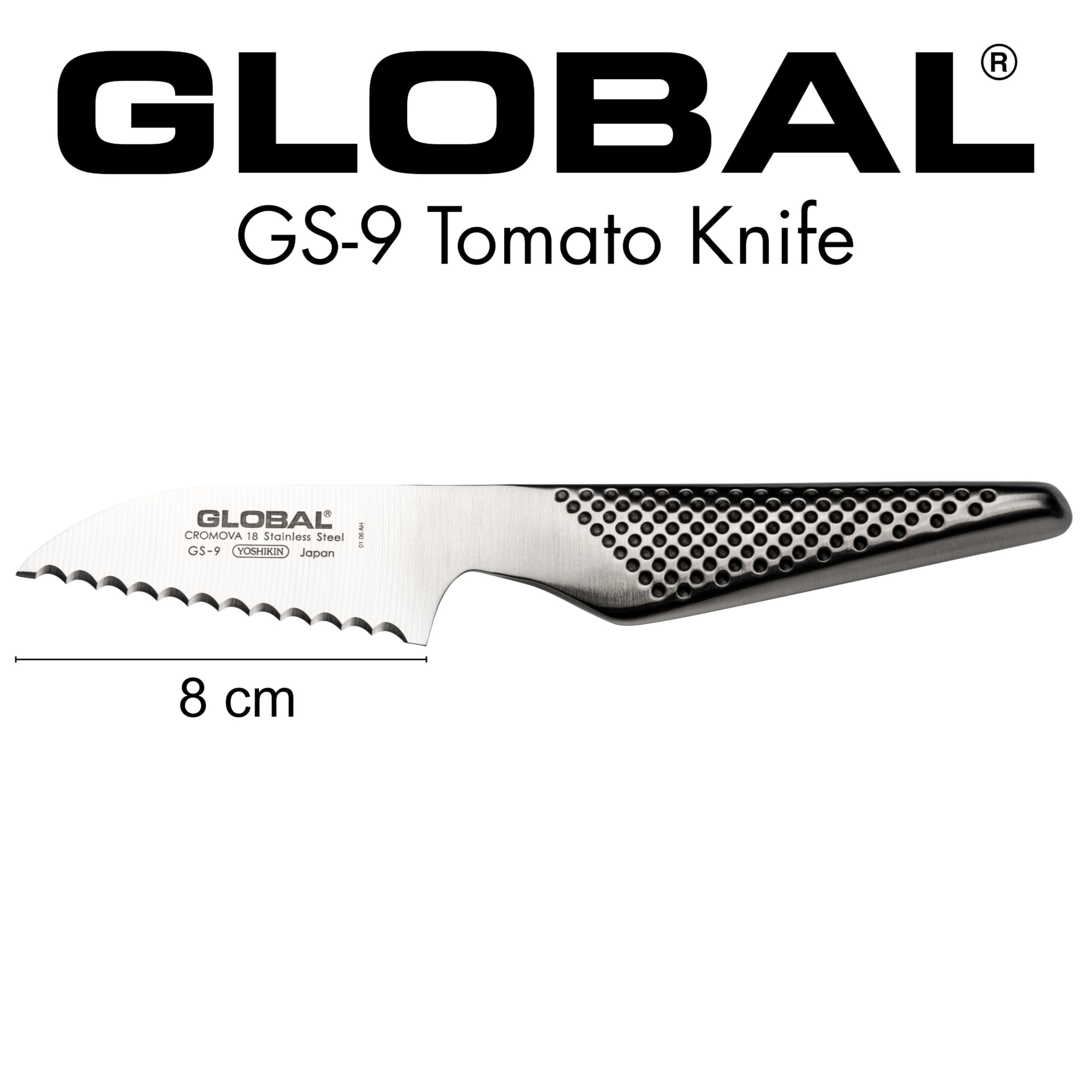 Global cuchillo tomate, diseño ligero y balance perfecto para precisión.