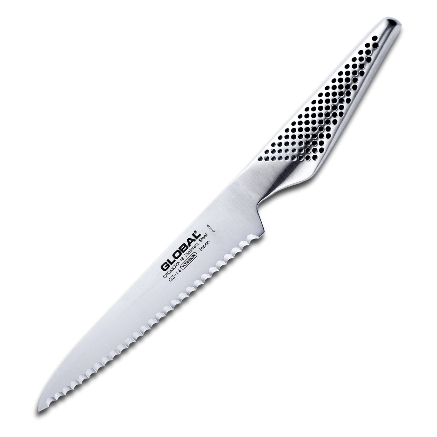 Global cuchillo de utilidad dentado seis pulgadas, hoja resistente para tomates con facilidad.