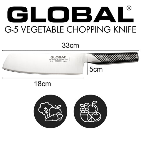 Global cuchillo verdura 7 pulgadas corte de verduras preciso en la cocina.